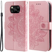 Dacare Xiaomi Poco X3 Nfc Için Pu Deri Çiçekl Desenli Cüzdan Tasarımlı Telefon Kılıfı ile Ayarlanabilir Kordon - Pembe (Yurt Dışından)