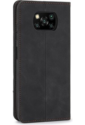Pola 008 Serisi Xiaomi Poco X3 Için Retro Tarzı Cüzdan Tasarımlı Pu Deri Telefon Kılıfı - Siyah (Yurt Dışından)