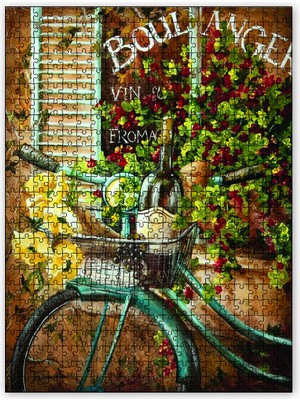 Cakapuzzle Fırın Önünde Bisiklet Sepet Şarap Çiçek 120 Parça Puzzle Yapboz Mdf (Ahşap)