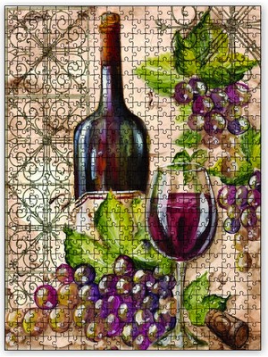 Cakapuzzle Kırmızı Şarap Üzüm Kadeh Görseli 120 Parça Puzzle Yapboz Mdf (Ahşap)