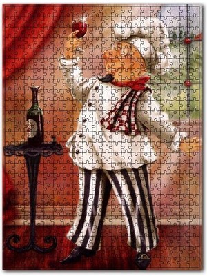 Cakapuzzle Şarap Tadan Aşçı Figürü Görseli 120 Parça Puzzle Yapboz Mdf (Ahşap)