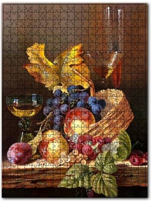Cakapuzzle Meyveler Kadehler Yapraklar ve Sepet 120 Parça Puzzle Yapboz Mdf (Ahşap)