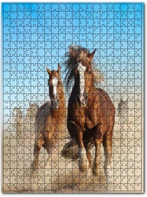 Cakapuzzle Tozlu Zeminde Koşan Kahve Rengi Atlar Görseli 120 Parça Puzzle Yapboz Mdf (Ahşap)