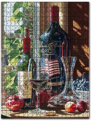 Cakapuzzle Cabarnet Sauvignon Şarap Şişeleri ve Kadehler 120 Parça Puzzle Yapboz Mdf (Ahşap)