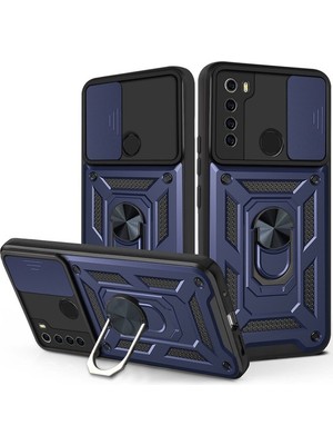 Case 4U Xiaomi Redmi Note 8 Kılıf Kamera Korumalı Sürgülü Vega Yüzüklü Armor Military Tank Zırh Lacivert