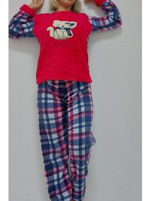 Sue Kedi Desenli Pijama Takımı Fuşya