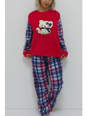 Sue Kedi Desenli Pijama Takımı Fuşya