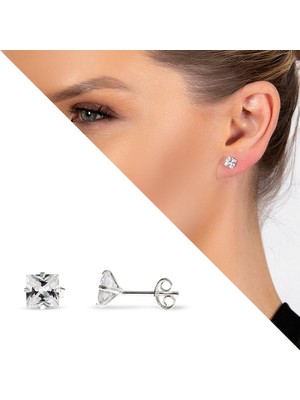 DAVİD BLACK Zirkon Taşlı Kare Tasarım 925 Ayar Gümüş Kadın Küpe