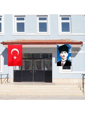 Özgüvenal Atatürk Posteri ve Türk Bayrağı Raşel Kumaş 100X150 cm -4