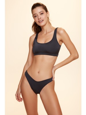 No Gossip Mellow Klasik Bikini Tek Alt Antrasit 229210  Parlak Ella Rib Kumaş