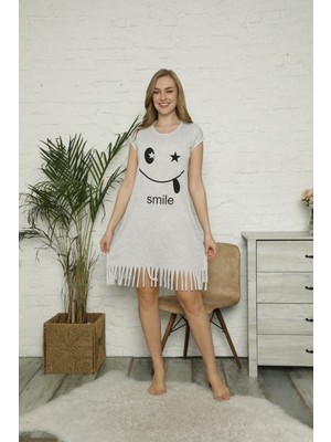 Zbteks Smile Desenli Penye Pamuklu Günlük Elbise