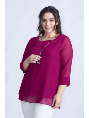 Moda Berray 1934 Violet Kolye Yakalı Şifon Büyük Beden Şık Bluz