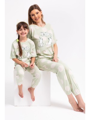 RolyPoly Cats Su Yeşili Kız Çocuk Pijama Takımı