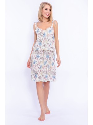 Arnetta Leaves Fildişi Poplin Kadın Askılı Gecelik