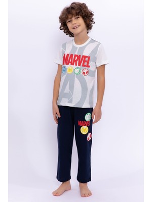 Avangers Avengers  Marvel Krem Erkek Çocuk Bisiklet Yaka Pijama Takımı