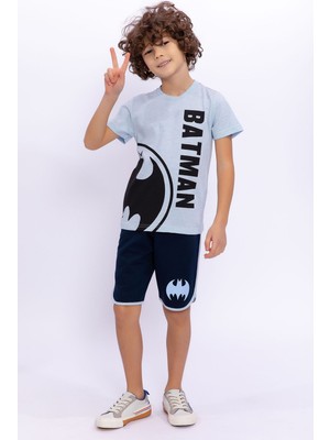 Batman Erkek Çocuk Bermuda Takımı Mavı Melanj