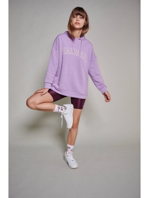 Zechka Lila Harvard Baskılı Oversize Sweatshirt