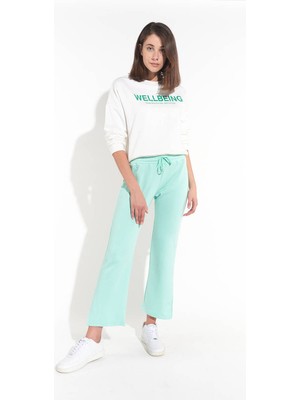 Zechka Ekru Wellbeing Baskılı Oversize Sweatshirt (ZCK0101)