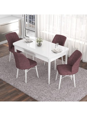 Canisa Concept Eva Serisi 80 x 132 cm  Açılabilir Mdf Mutfak Masa Takımı Beyaz Masa ve 4 Sandalye