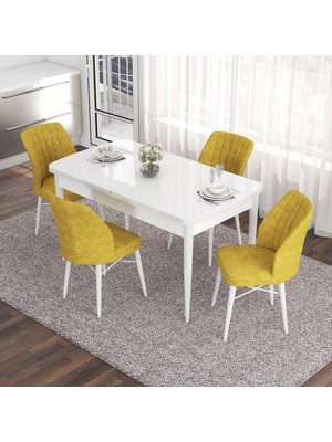 Canisa Concept Eva Serisi 80 x 132 cm  Açılabilir Mdf Mutfak Masa Takımı Beyaz Masa ve 4 Sandalye
