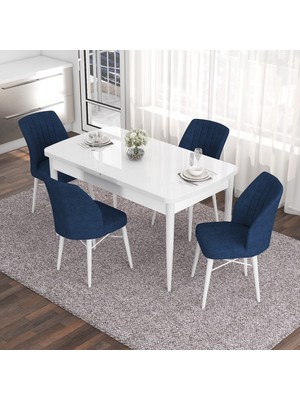 Canisa Concept Eva Serisi 80 x 132 cm  Açılabilir Mdf Mutfak Masa Takımı Beyaz Masa ve 4 Sandalye