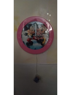 Bahat Ledli Işıklı Mickey Mouse Çocuk Odası Duvar Saati Aplik 36 cm Metal Pembe