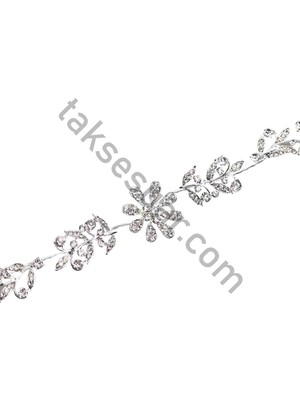 Taksesuar Gümüş Bijuteri Gelin Aksesuarı Yapraklı Çiçek Tasarımlı Katlamalı