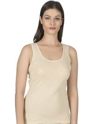 Kadın Pamuklu Ribana Esnek Biyeli Kalın Askılı Örme Atlet Ten | K0111