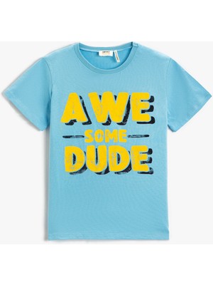 Koton Erkek Çocuk Slogan Baskılı Kısa Kollu Tişört Pamuklu