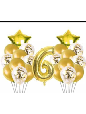 Bal10 Dünyası 6 Yaş Gold Konfetili Şeffaf Balon Seti Doğum Günü Seti