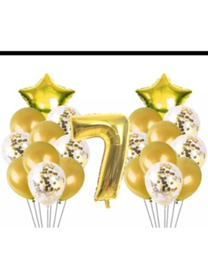 Bal10 Dünyası 7 Yaş Gold Konfetili Şeffaf Balon Seti Doğum Günü Seti