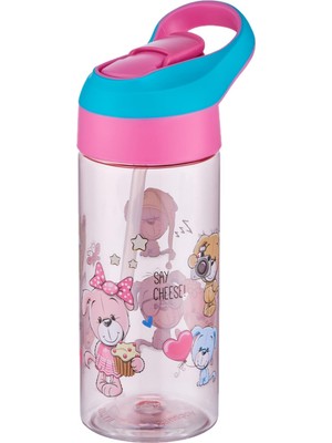 Vagonlife 500ML Pembe Tritan Kalın Pipetli Çocuk Okul Su Matarası BPA İçermez Sağlıklı Tasarım