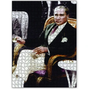 Mustafa Kemal Atatürk Kahve Içerken 120 Parça Puzzle Yapboz Mdf (Ahşap)
