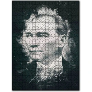 Mustafa Kemal Atatürk Portresi ve Imzası Görseli 120 Parça Puzzle Yapboz Mdf (Ahşap)