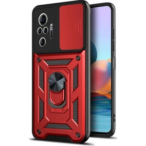 Case 4U Xiaomi Redmi Note 10 Pro Kılıf Kamera Korumalı Sürgülü Vega Yüzüklü Armor Military Tank Zırh Kırmızı