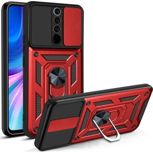 Case 4U Xiaomi Redmi 9 Kılıf Kamera Korumalı Sürgülü Vega Yüzüklü Armor Military Tank Zırh Kırmızı