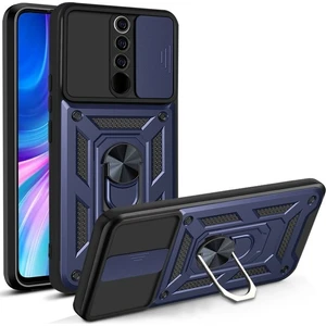 Case 4U Xiaomi Redmi 9 Kılıf Kamera Korumalı Sürgülü Vega Yüzüklü Armor Military Tank Zırh Lacivert