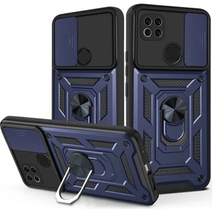 Case 4U Xiaomi Redmi 9C Kılıf Kamera Korumalı Sürgülü Vega Yüzüklü Armor Military Tank Zırh Lacivert