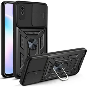 Case 4U Xiaomi Redmi 9A Kılıf Kamera Korumalı Sürgülü Vega Yüzüklü Armor Military Tank Zırh Siyah