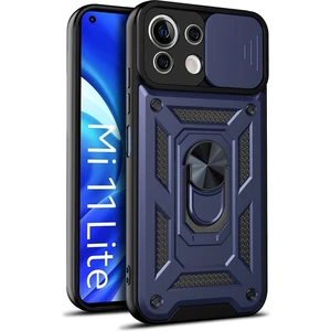 Case 4U Xiaomi Mi 11 Lite Kılıf Kamera Korumalı Sürgülü Vega Yüzüklü Armor Military Tank Zırh Lacivert