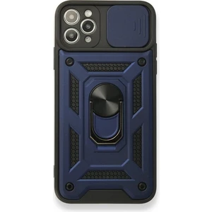 Case 4U Apple iPhone 11 Pro Max Kılıf Kamera Korumalı Sürgülü Vega Yüzüklü Armor Military Tank Zırh Lacivert