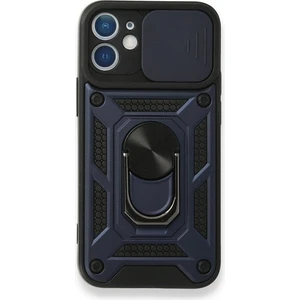Case 4U Apple iPhone 12 Kılıf Kamera Korumalı Sürgülü Vega Yüzüklü Armor Military Tank Zırh Lacivert