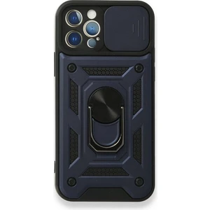 Case 4U Apple iPhone 12 Pro Max Kılıf Kamera Korumalı Sürgülü Vega Yüzüklü Armor Military Tank Zırh Lacivert