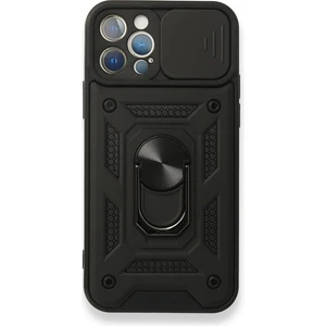 Case 4U Apple iPhone 12 Pro Max Kılıf Kamera Korumalı Sürgülü Vega Yüzüklü Armor Military Tank Zırh Siyah