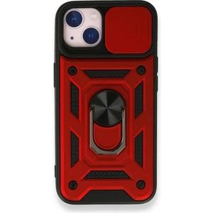 Case 4U Apple iPhone 13 Kılıf Kamera Korumalı Sürgülü Vega Yüzüklü Armor Military Tank Zırh Kırmızı