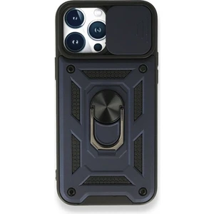 Case 4U Apple iPhone 13 Pro Max Kılıf Kamera Korumalı Sürgülü Vega Yüzüklü Armor Military Tank Zırh Lacivert