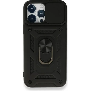 Case 4U Apple iPhone 13 Pro Max Kılıf Kamera Korumalı Sürgülü Vega Yüzüklü Armor Military Tank Zırh Siyah