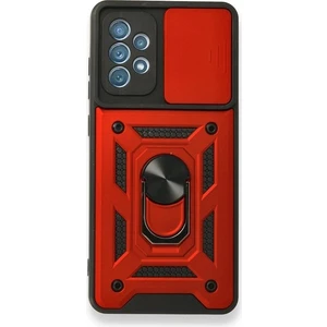 Case 4U A72 Uyumlu Kılıf Kamera Korumalı Sürgülü Vega Yüzüklü Armor Military Tank Zırh Kırmızı