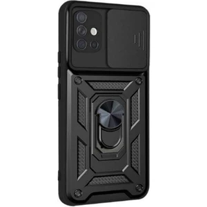 Case 4U A51 Uyumlu Kılıf Kamera Korumalı Sürgülü Vega Yüzüklü Armor Military Tank Zırh Siyah