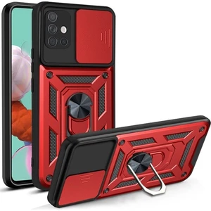 Case 4U Oppo A74 Kılıf Kamera Korumalı Sürgülü Vega Yüzüklü Armor Military Tank Zırh Kırmızı